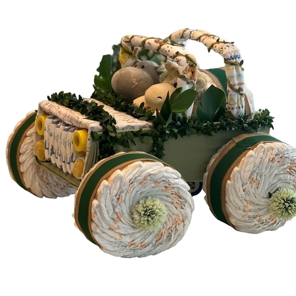 New - Diaper cake - Safari Diaper Centerpiece - Baby shower Gift - Picture 7 of 7
